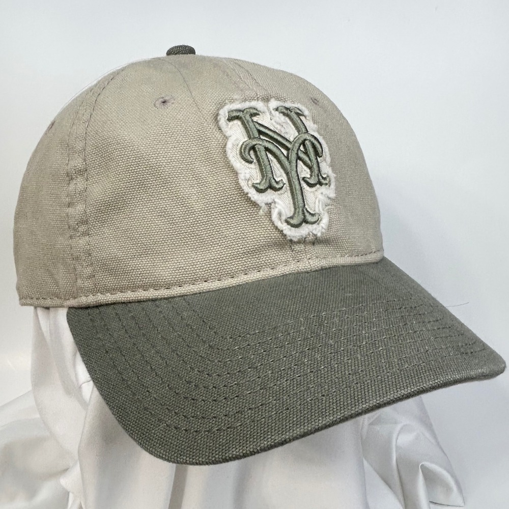 NEW YORK METS MLB Baseball Hat Tan Olive-Green Canvas Adjustable Distressed Logo